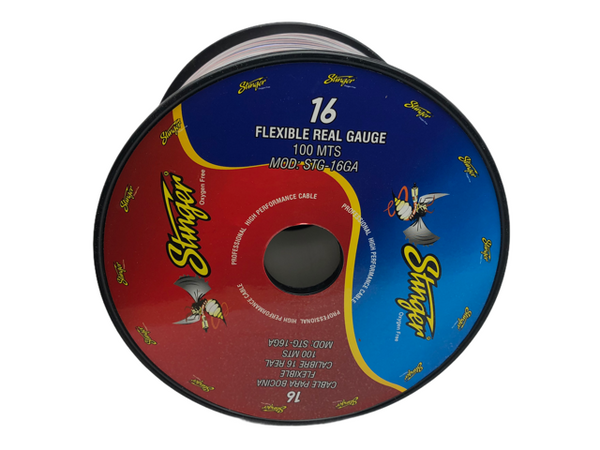 ROLLO DE CABLE PARA BOCINA CALIBRE 16 MARCA  STINGER 100 METROS.  STG-16GA