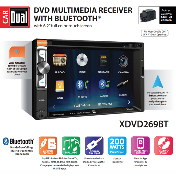 PANTALLA 7, CON MECANISMO,BT DUAL  XDVD-269BT